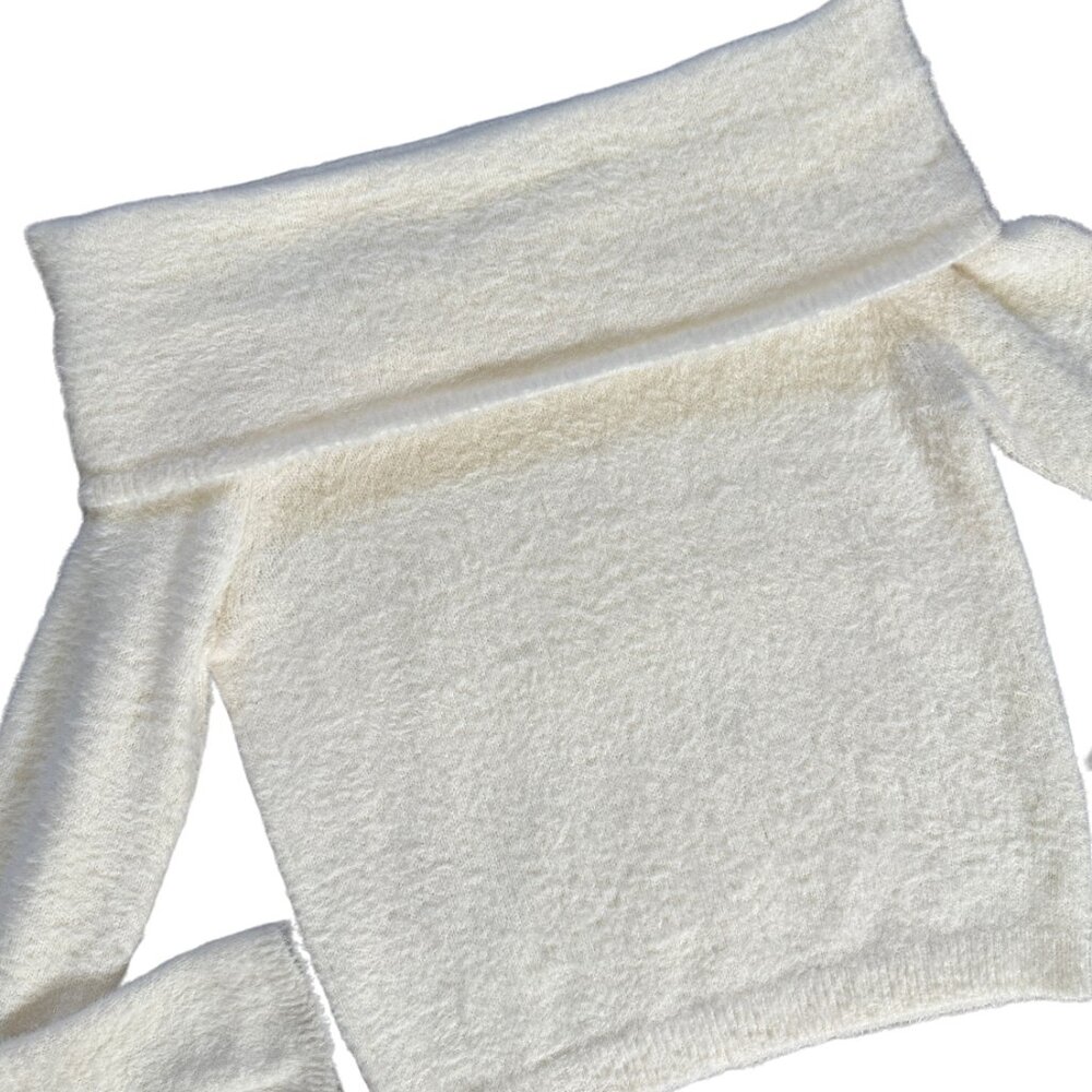 NWOT Wild Fable Off Shoulder Fuzzy Sweater XS Cozy Cream Soft Girl Aesthetic - Picture 12 of 13